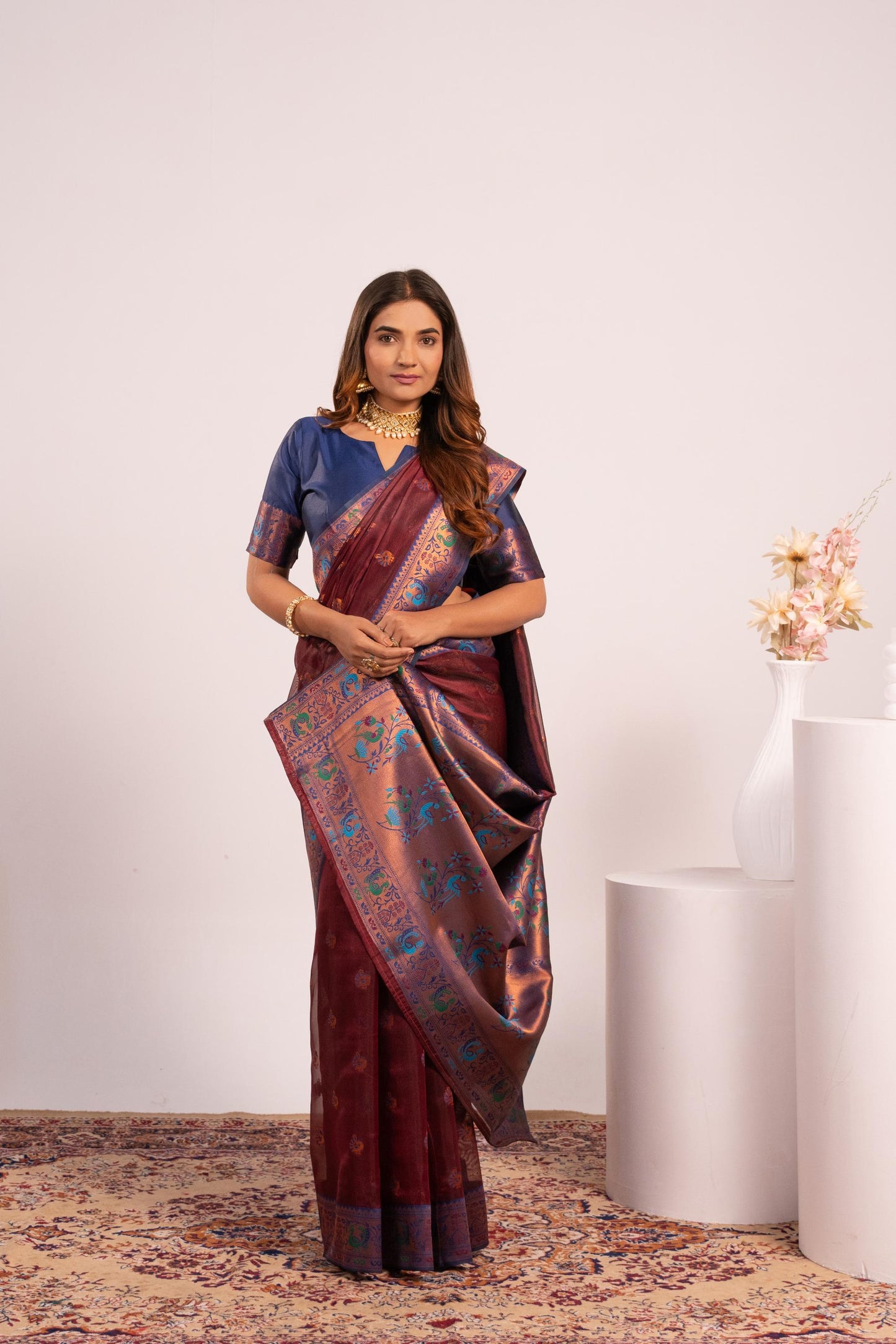 Red Tissue Silk Woven Jari Saree