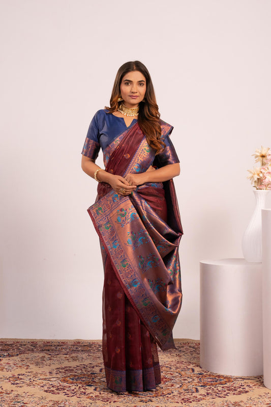 Red Tissue Silk Woven Jari Saree