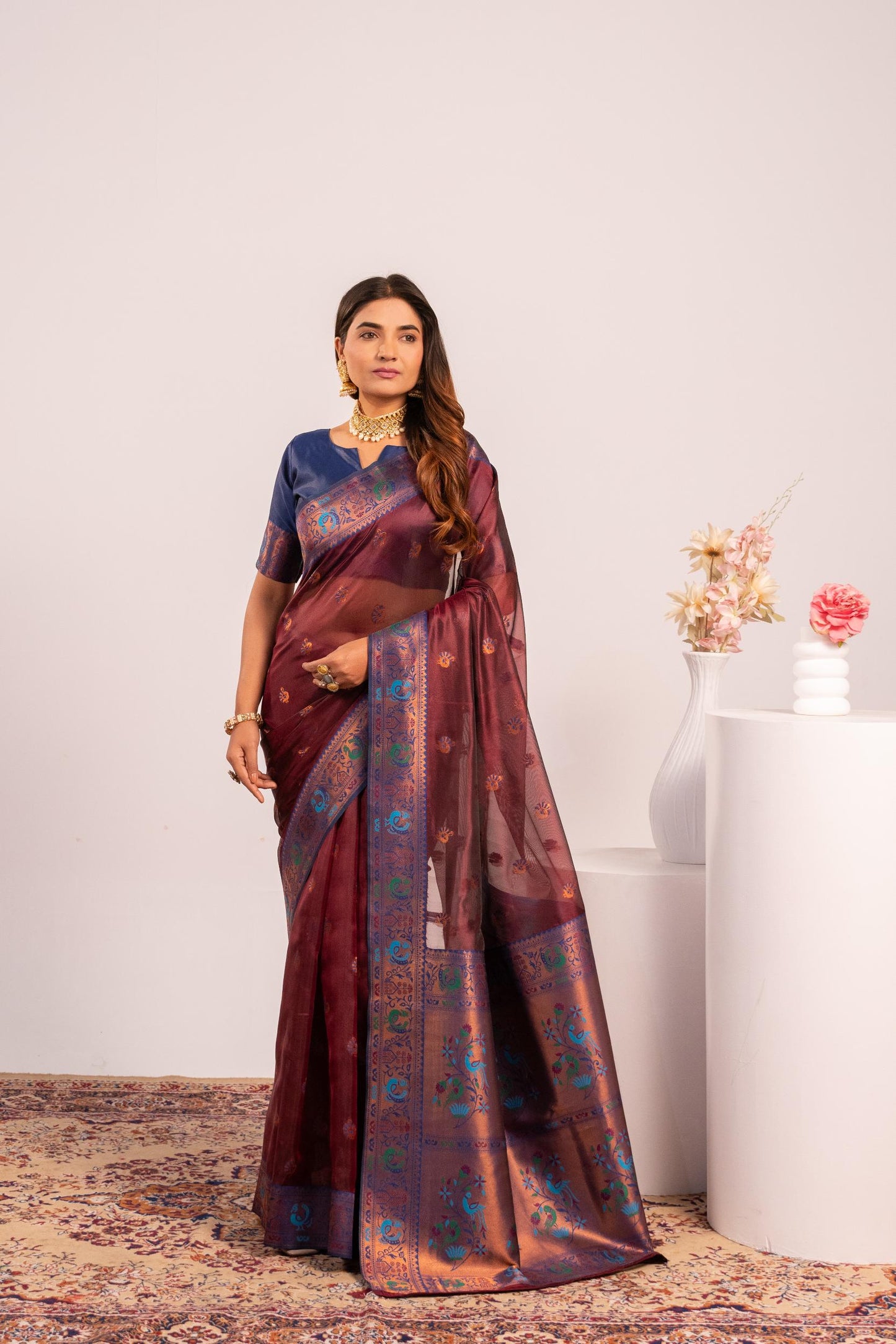 Red Tissue Silk Woven Jari Saree