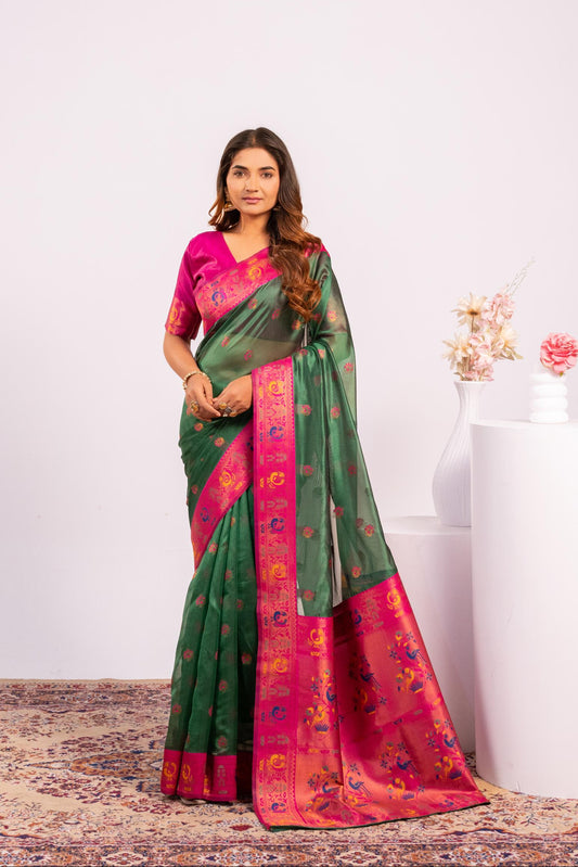 Red Tissue Silk Woven Jari Saree