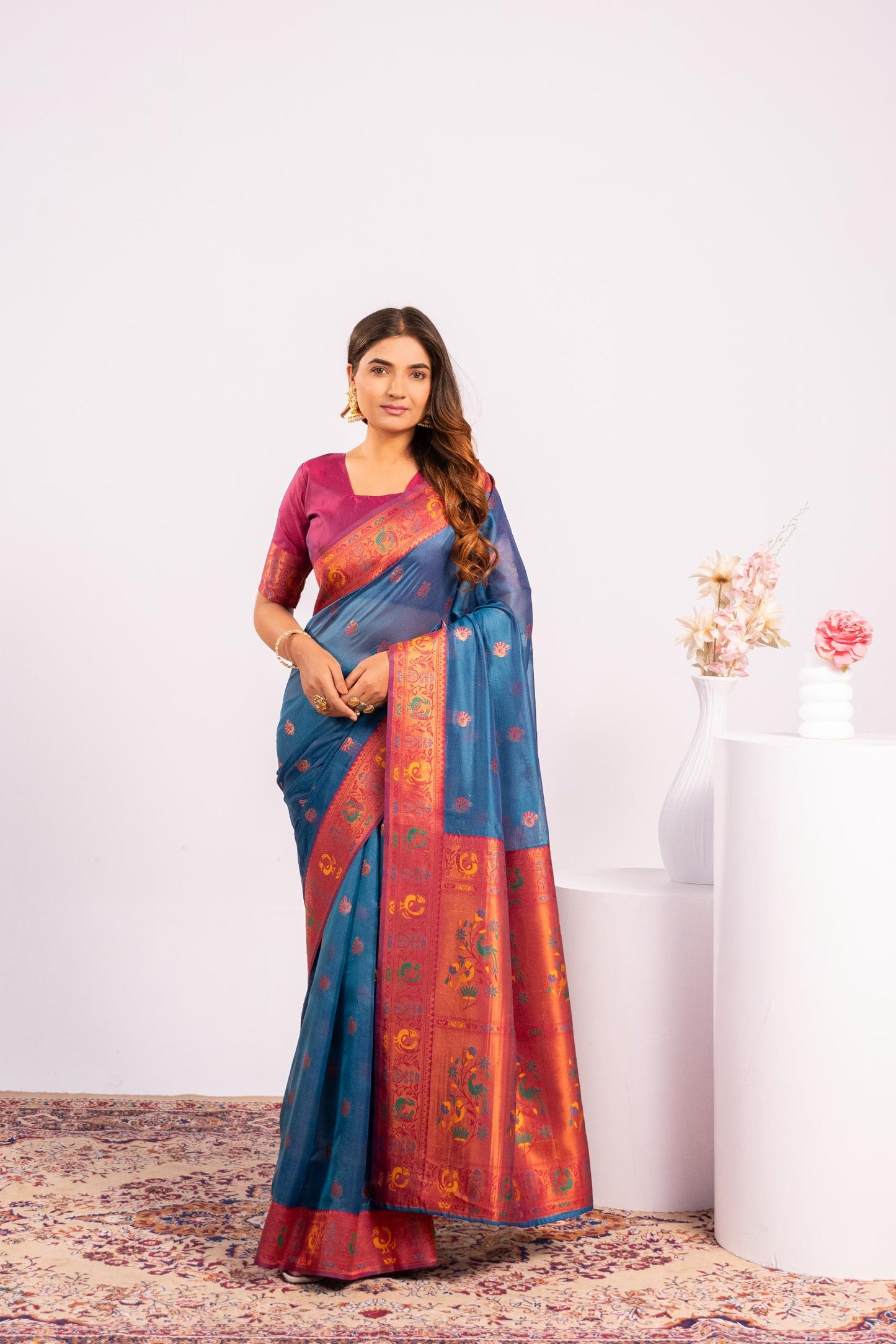 Red Tissue Silk Woven Jari Saree