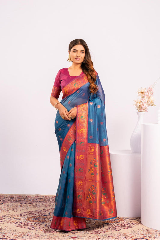 Red Tissue Silk Woven Jari Saree