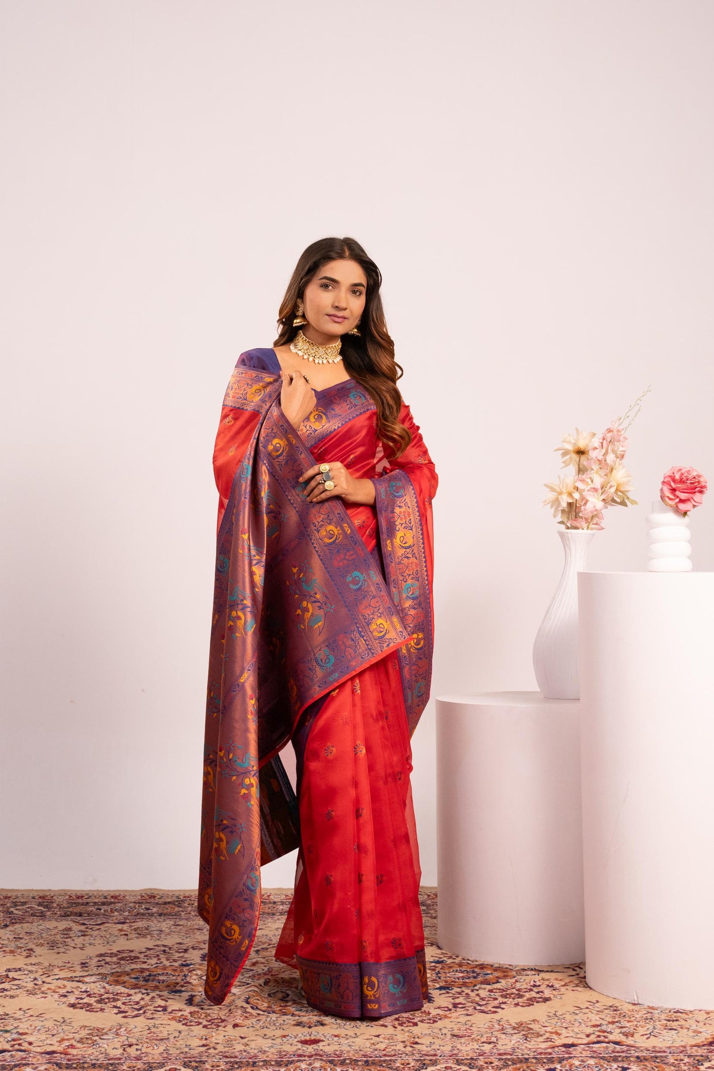 Red Tissue Silk Woven Jari Saree