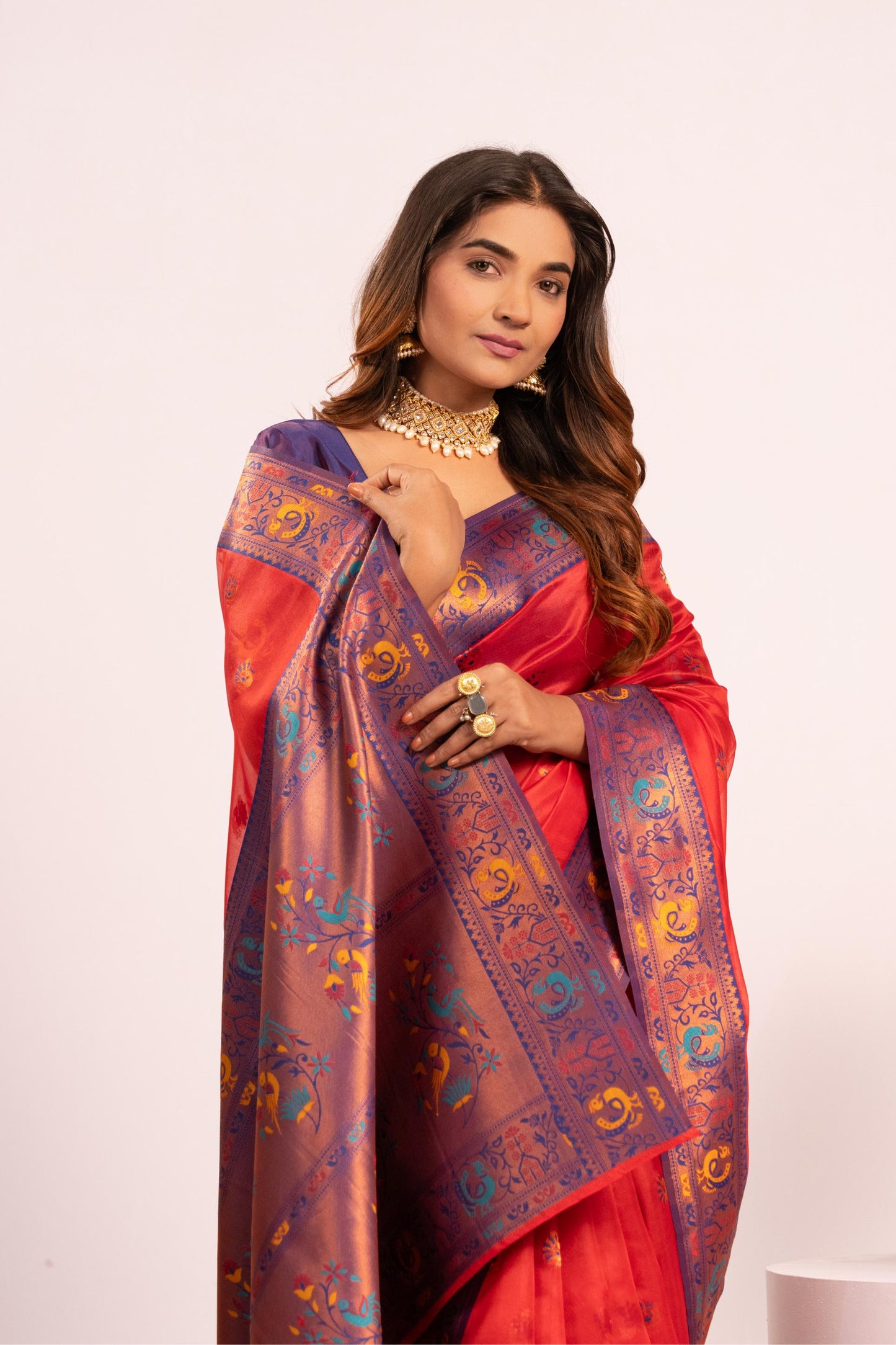 Red Tissue Silk Woven Jari Saree