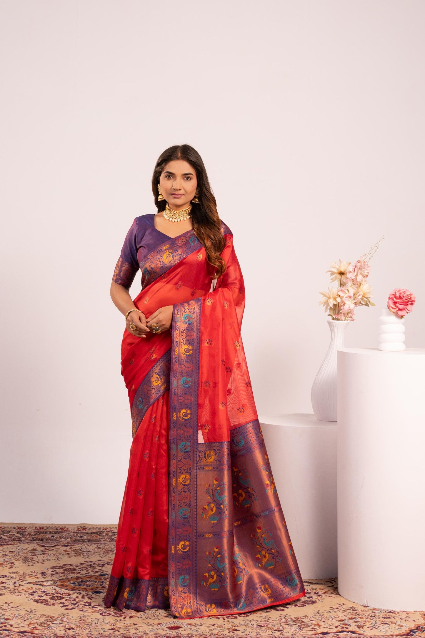 Red Tissue Silk Woven Jari Saree