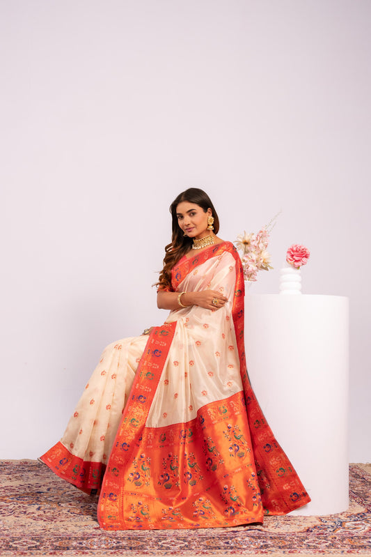 Wine Tissue Silk Woven Jari Saree