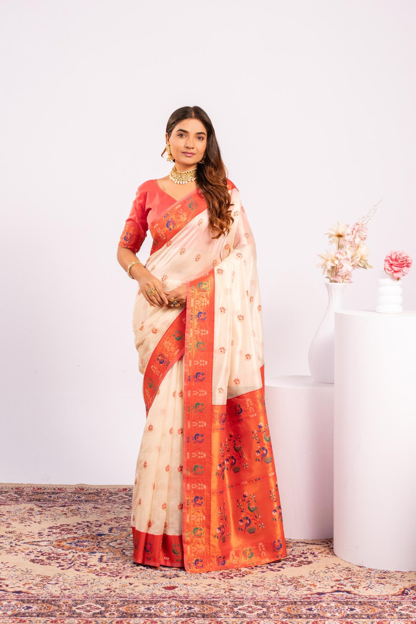 Wine Tissue Silk Woven Jari Saree