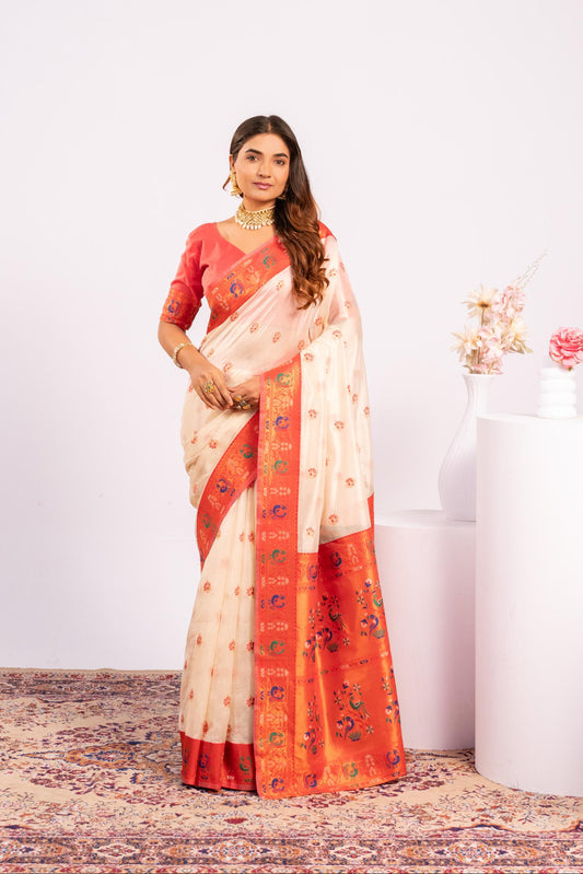 Wine Tissue Silk Woven Jari Saree