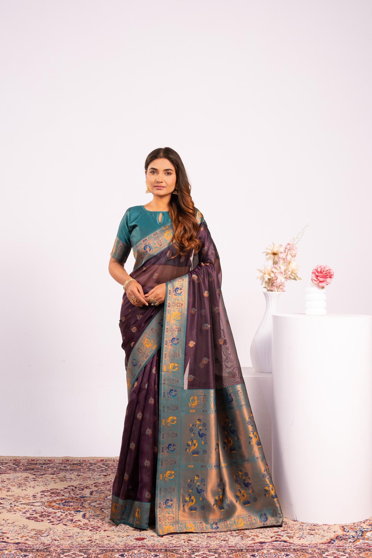 Wine Tissue Silk Woven Jari Saree