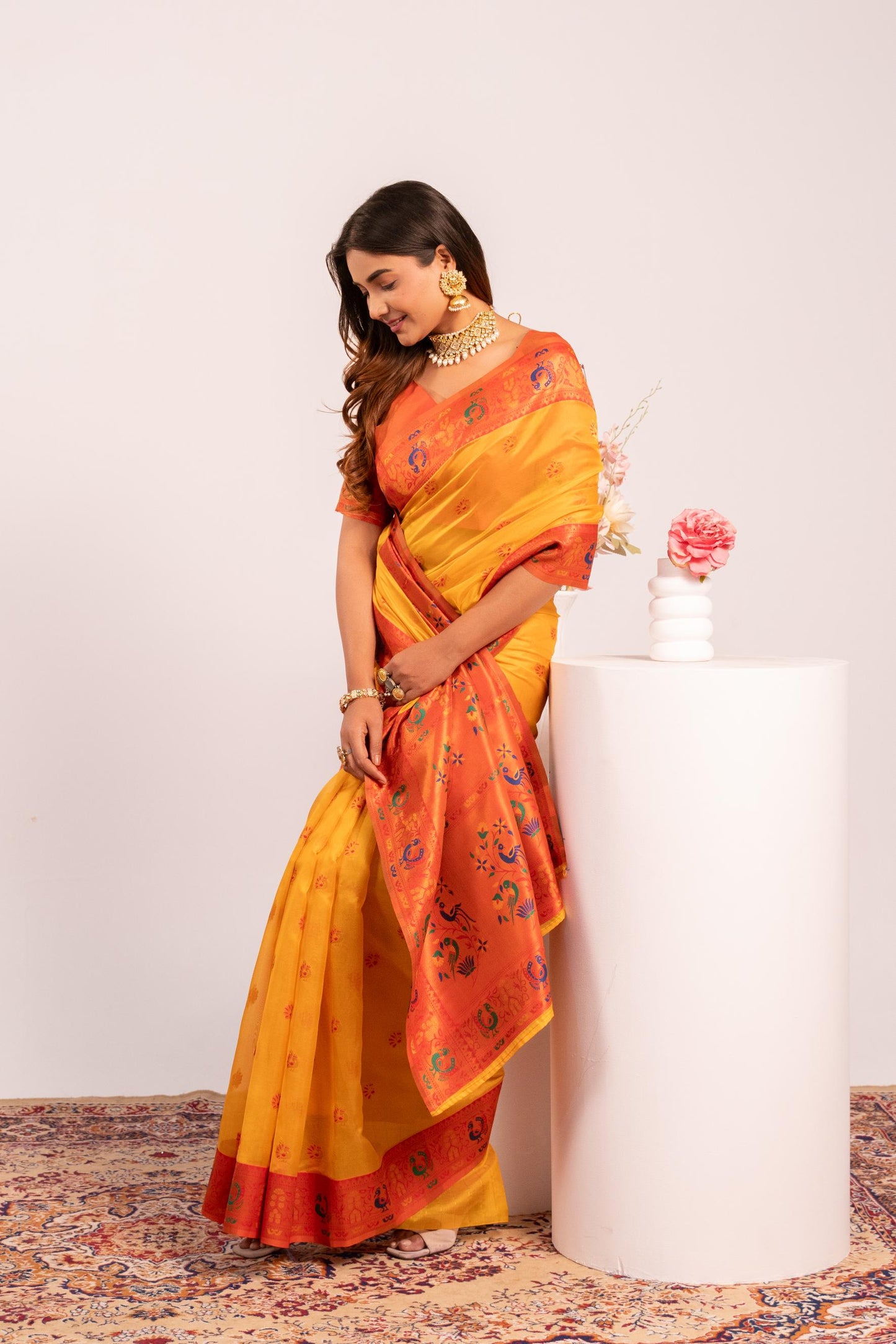 Yellow Tissue Silk Woven Jari Saree