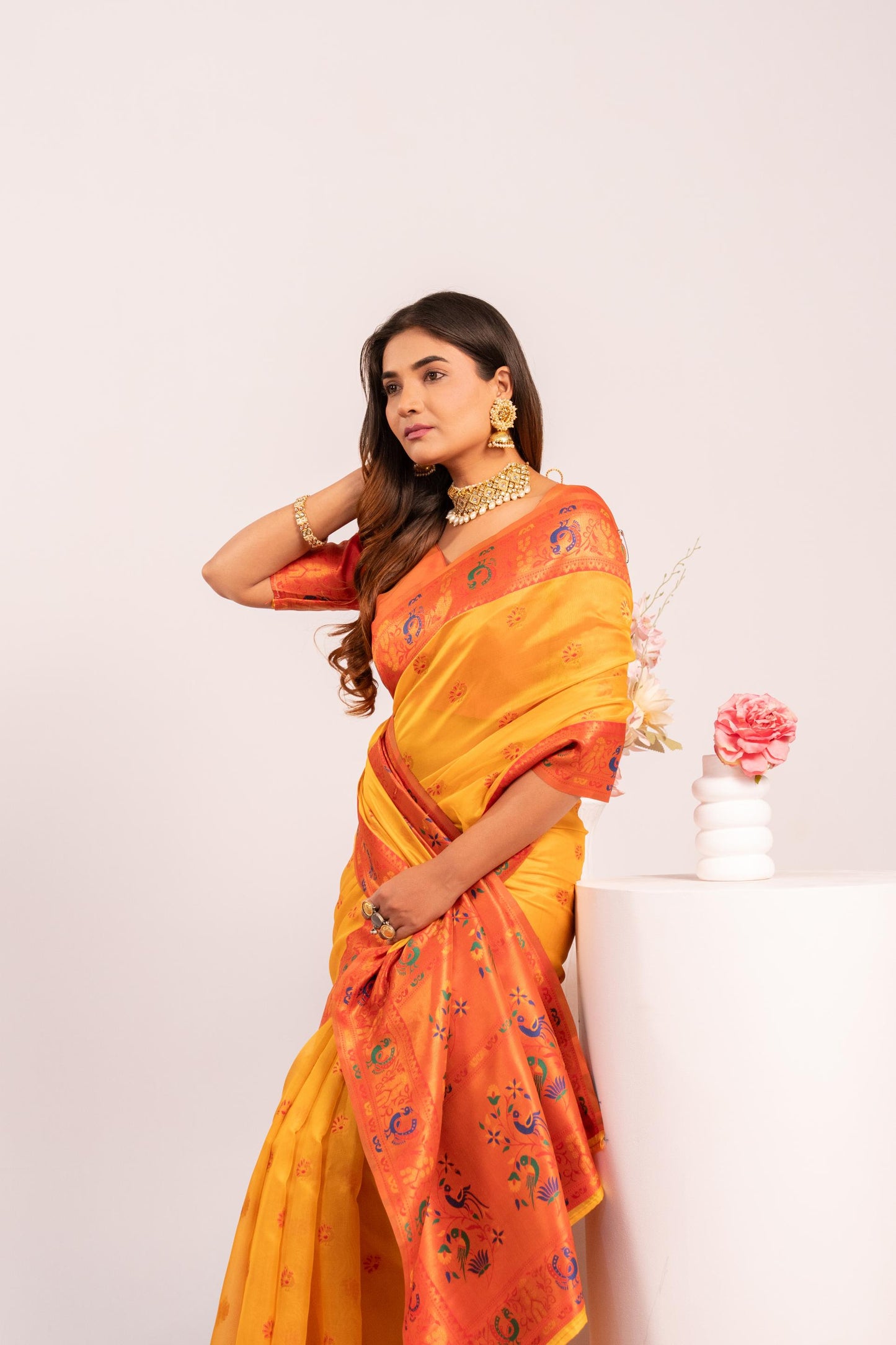 Yellow Tissue Silk Woven Jari Saree