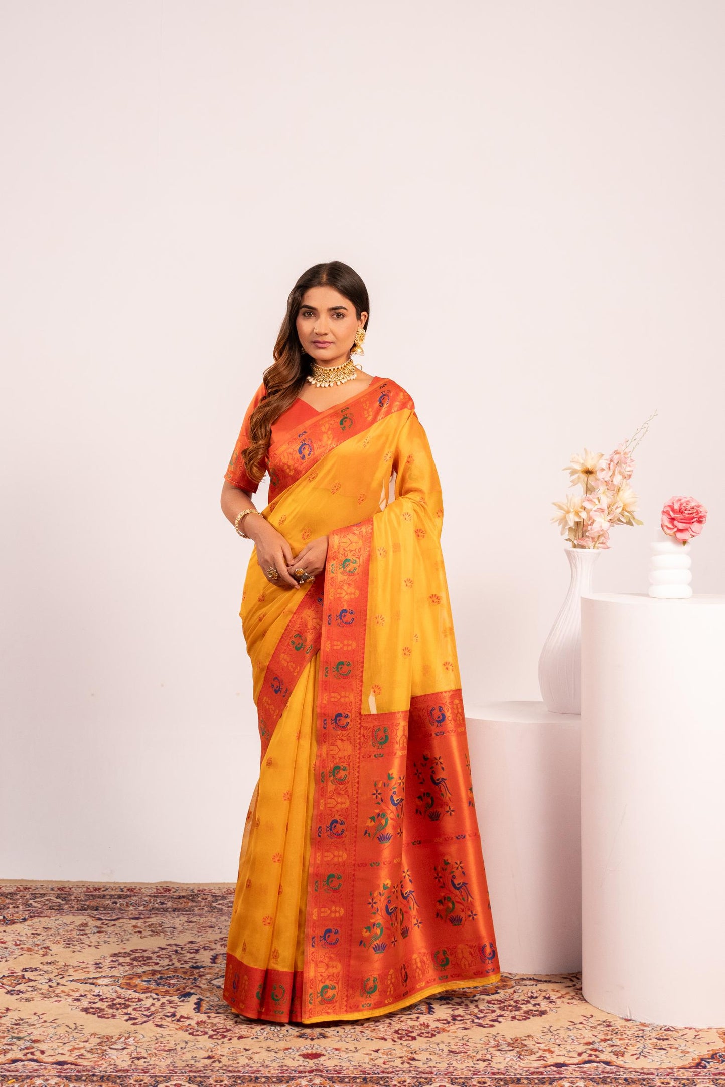 Yellow Tissue Silk Woven Jari Saree