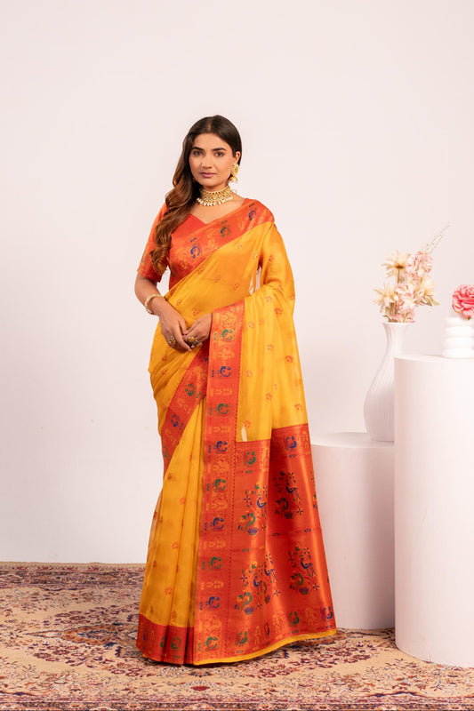 Yellow Tissue Silk Woven Jari Saree