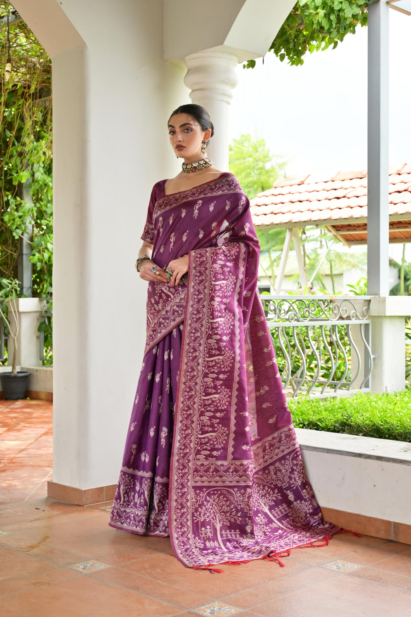 Wine Banglori Raw Silk Saree
