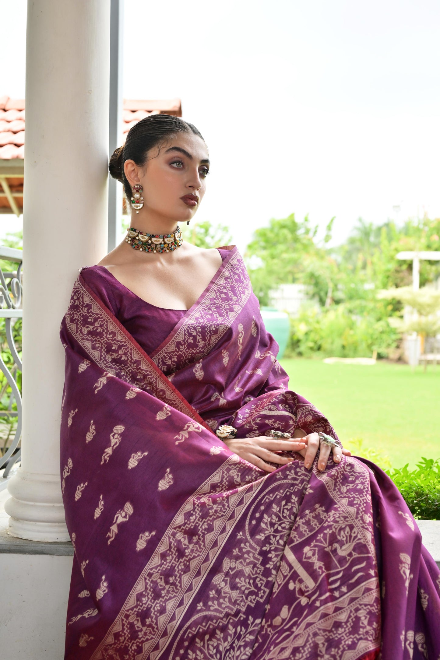 Wine Banglori Raw Silk Saree