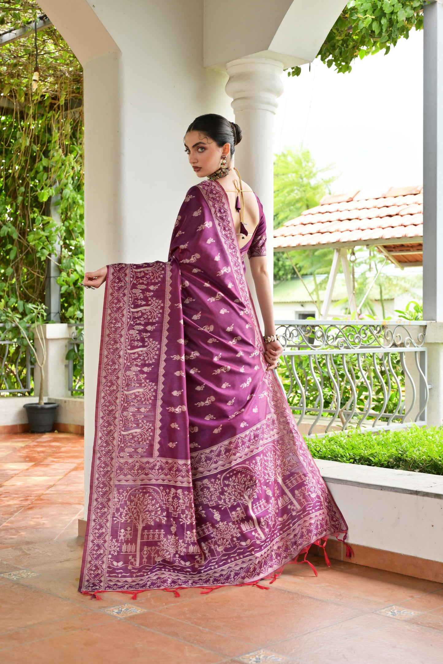 Wine Banglori Raw Silk Saree