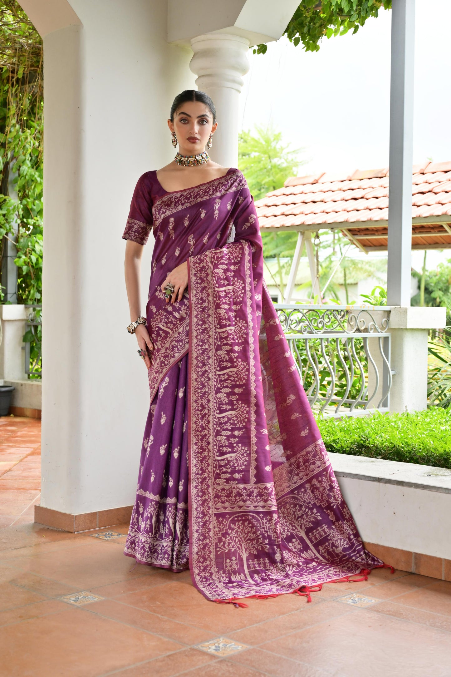 Wine Banglori Raw Silk Saree