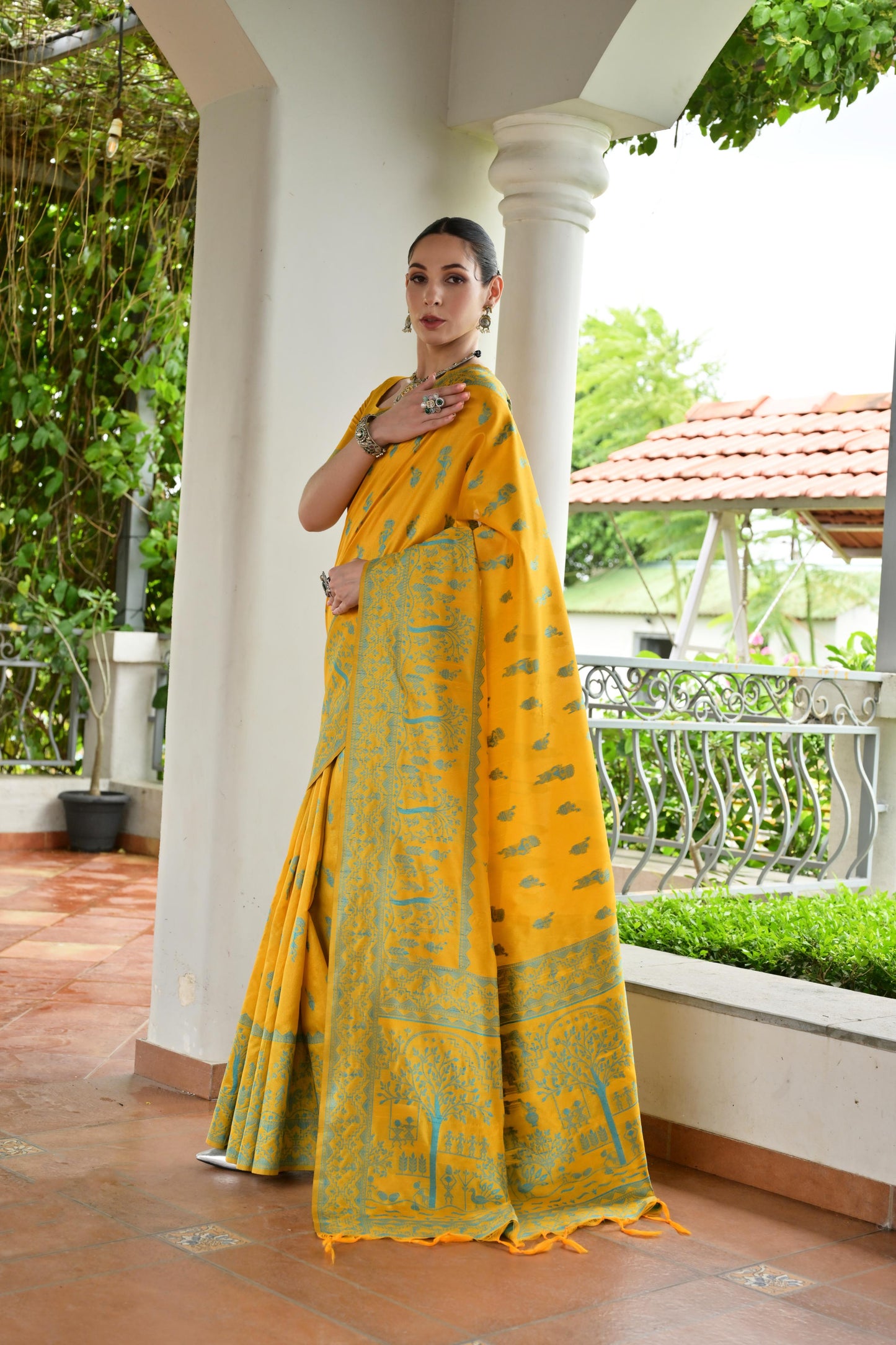 Yellow Banglori Raw Silk Saree