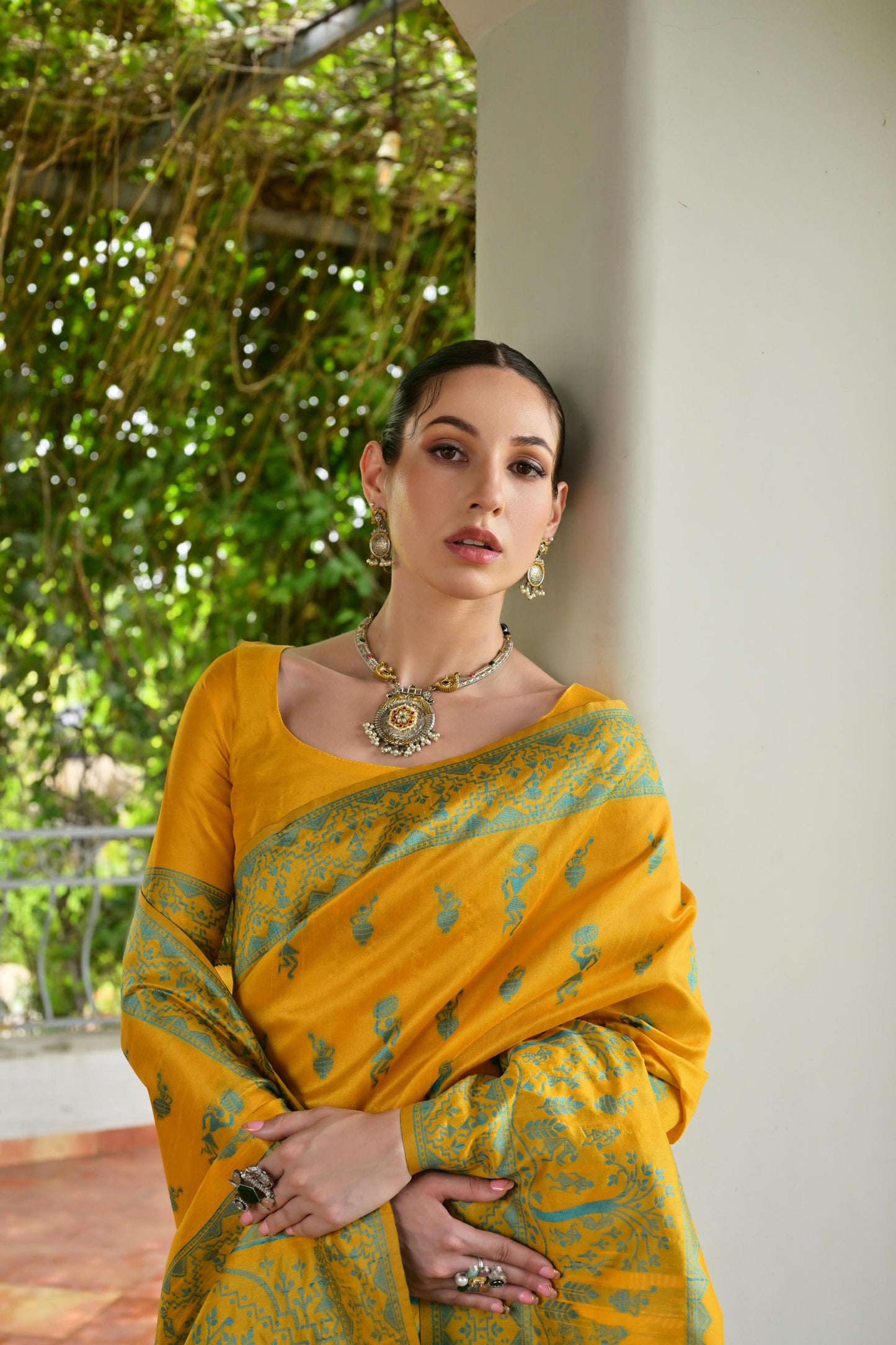 Yellow Banglori Raw Silk Saree