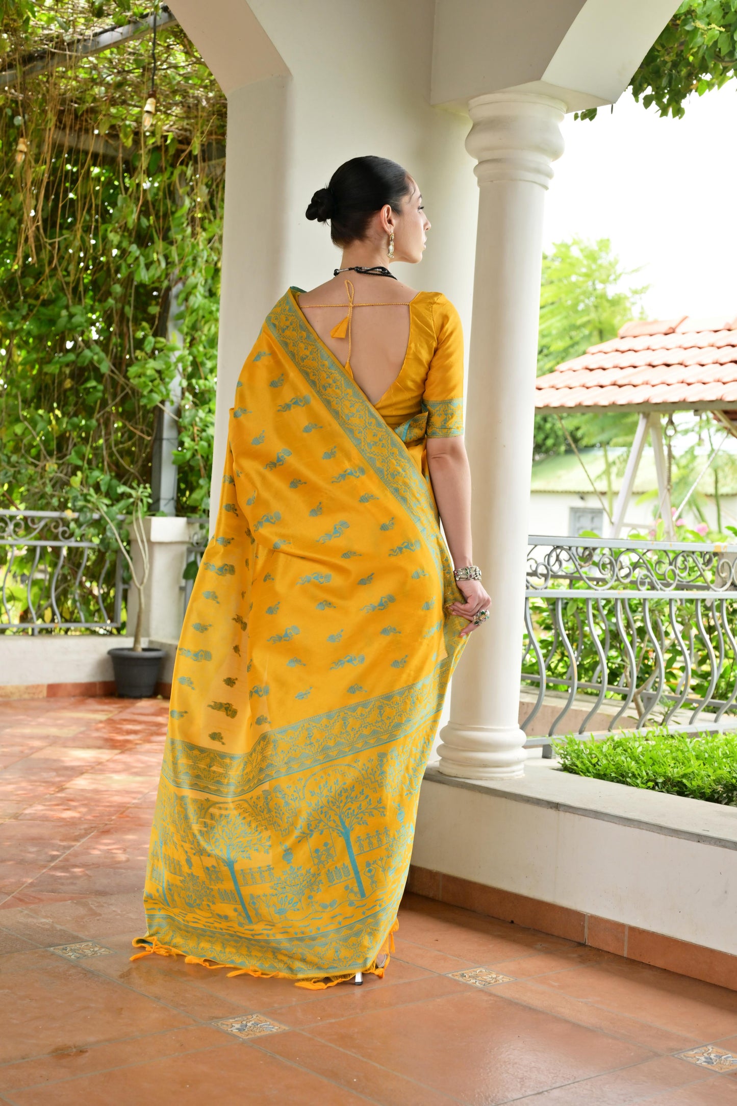 Yellow Banglori Raw Silk Saree