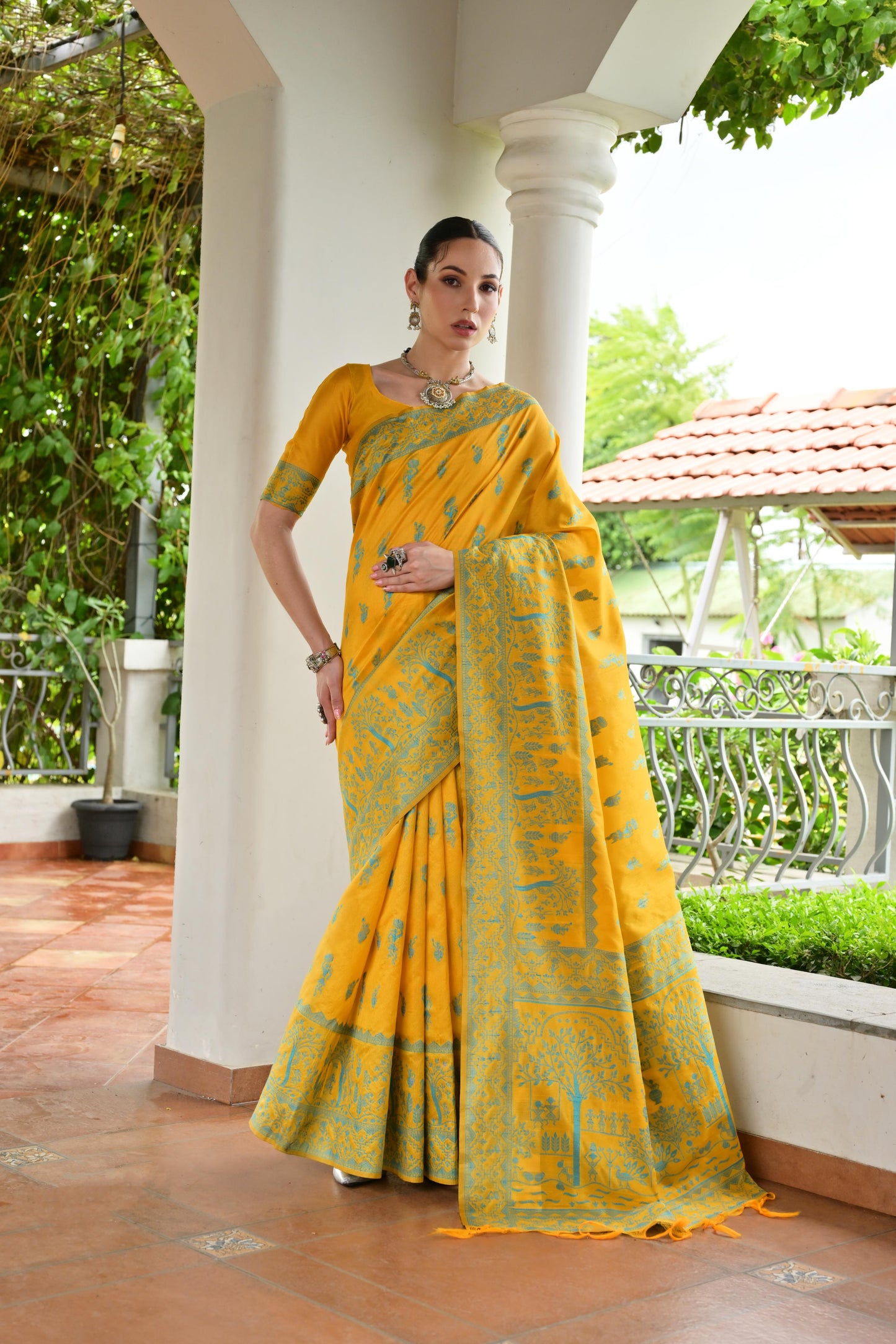Yellow Banglori Raw Silk Saree