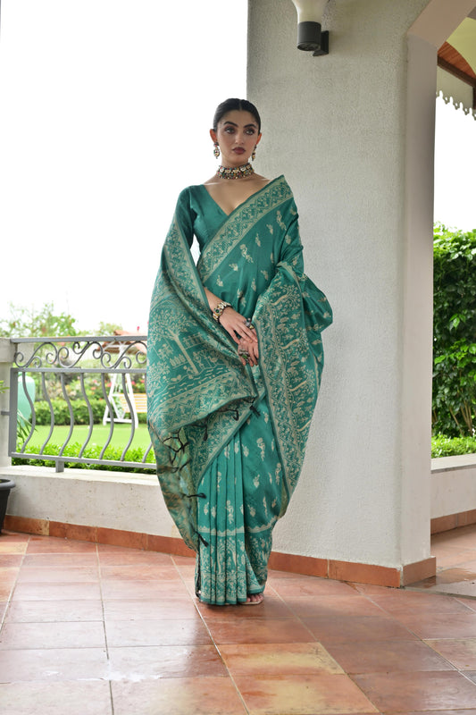 Sea Green Banglori Raw Silk Saree