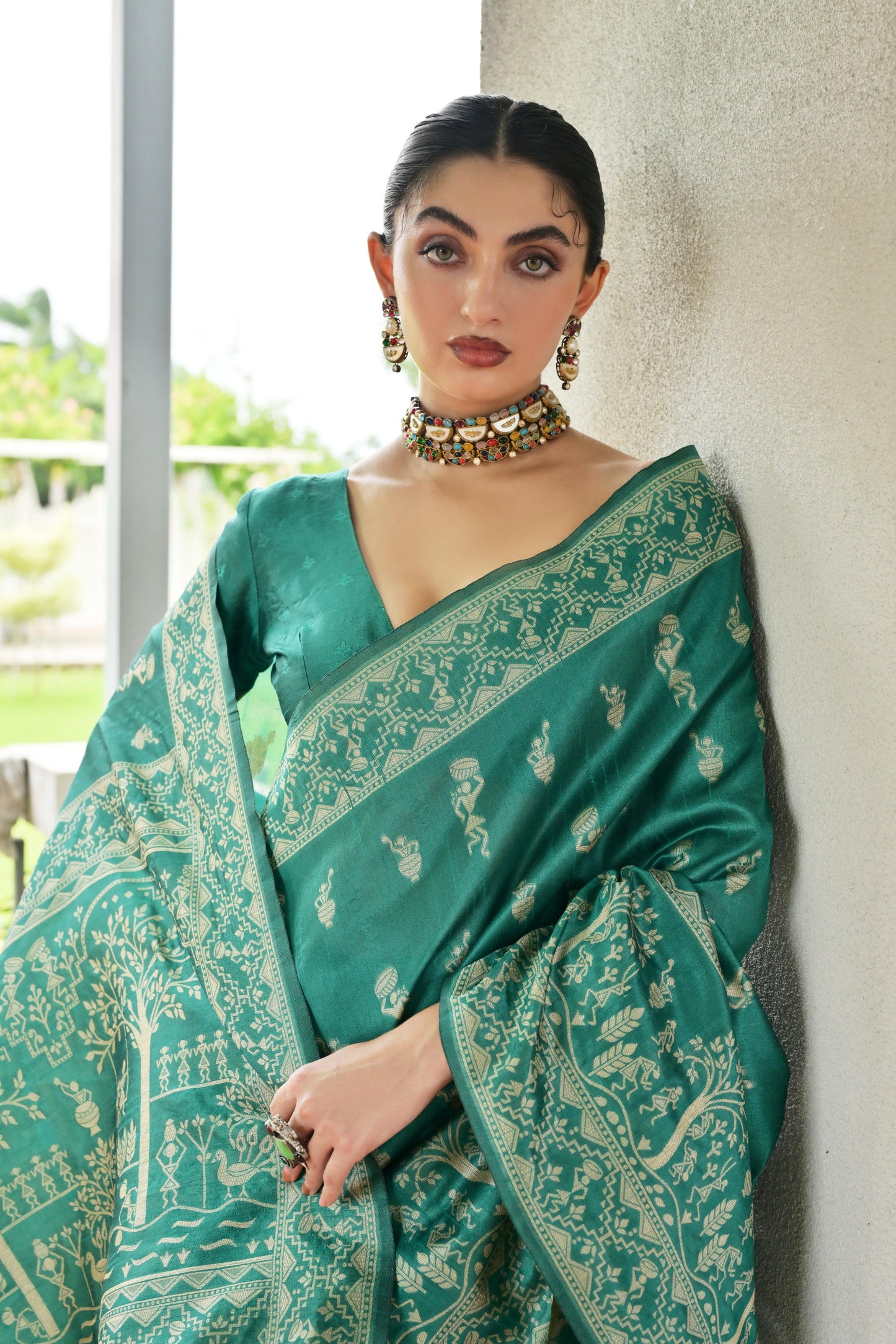 Sea Green Banglori Raw Silk Saree