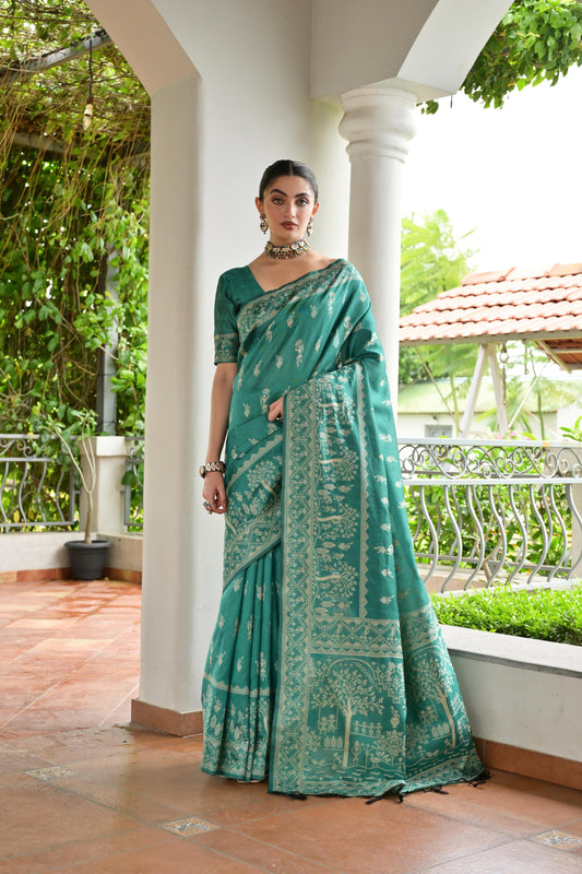 Sea Green Banglori Raw Silk Saree
