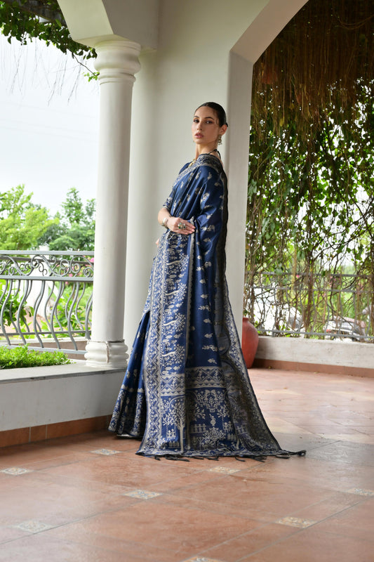Blue Banglori Raw Silk Saree