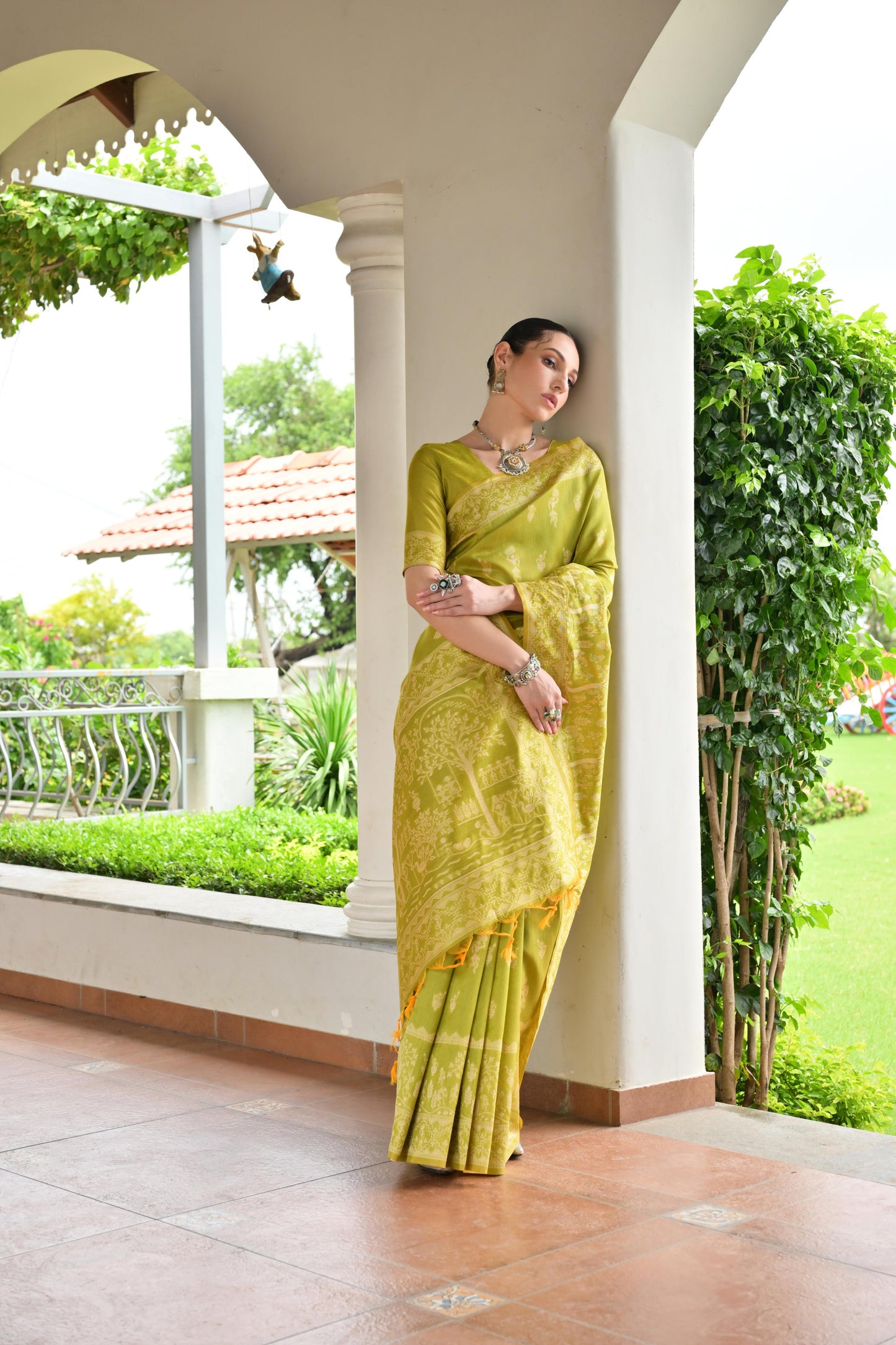Olive Banglori Raw Silk Saree