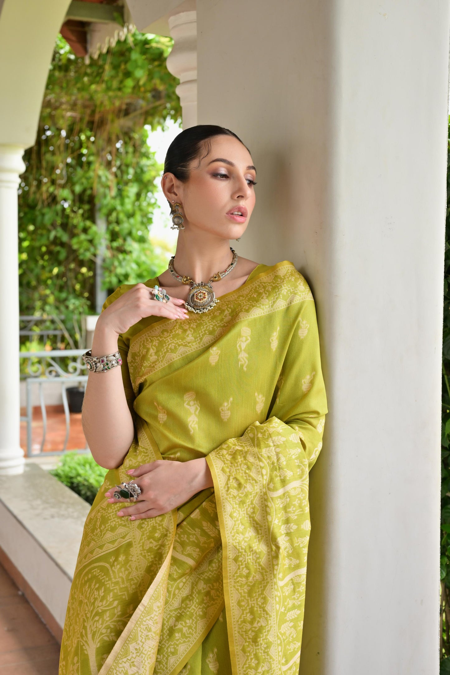 Olive Banglori Raw Silk Saree