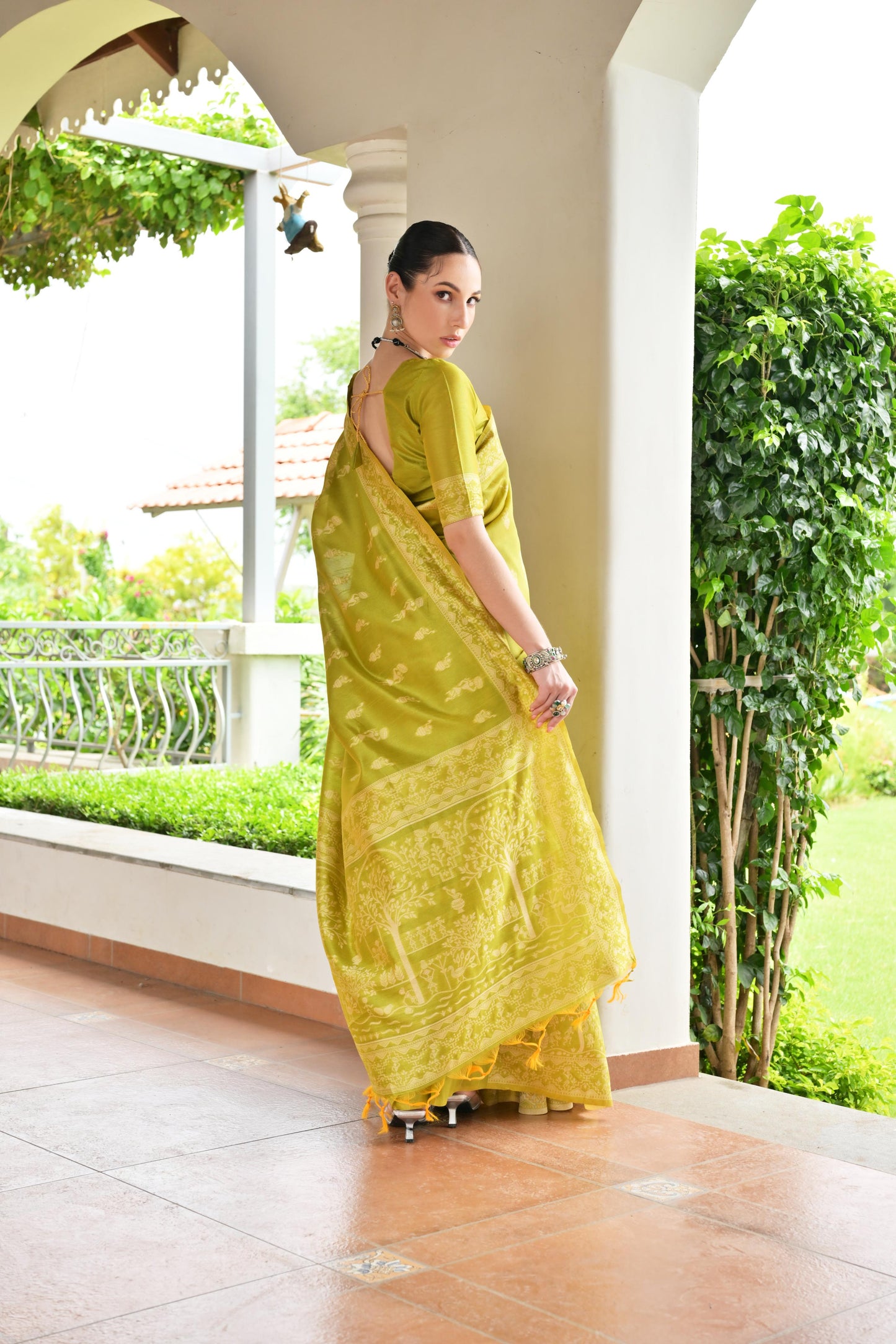Olive Banglori Raw Silk Saree
