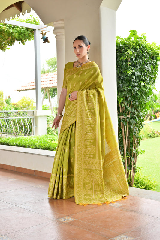 Olive Banglori Raw Silk Saree