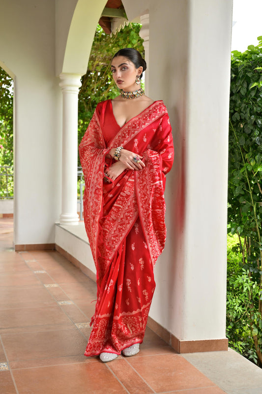 Red Banglori Raw Silk Saree