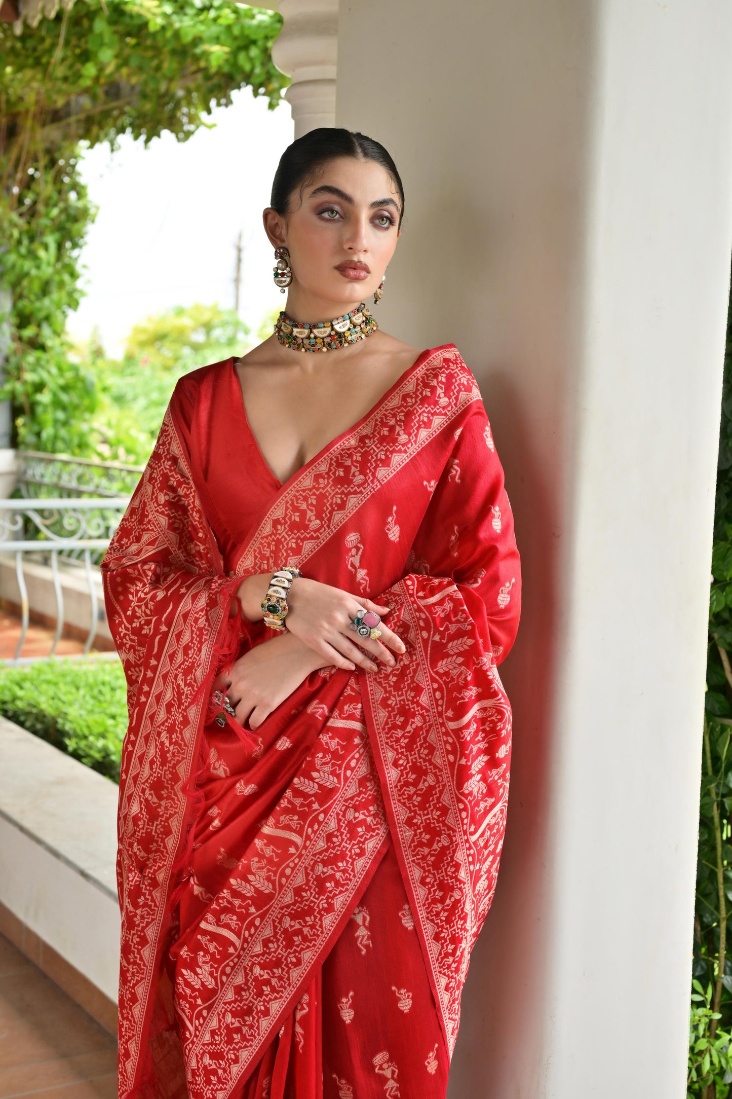 Red Banglori Raw Silk Saree