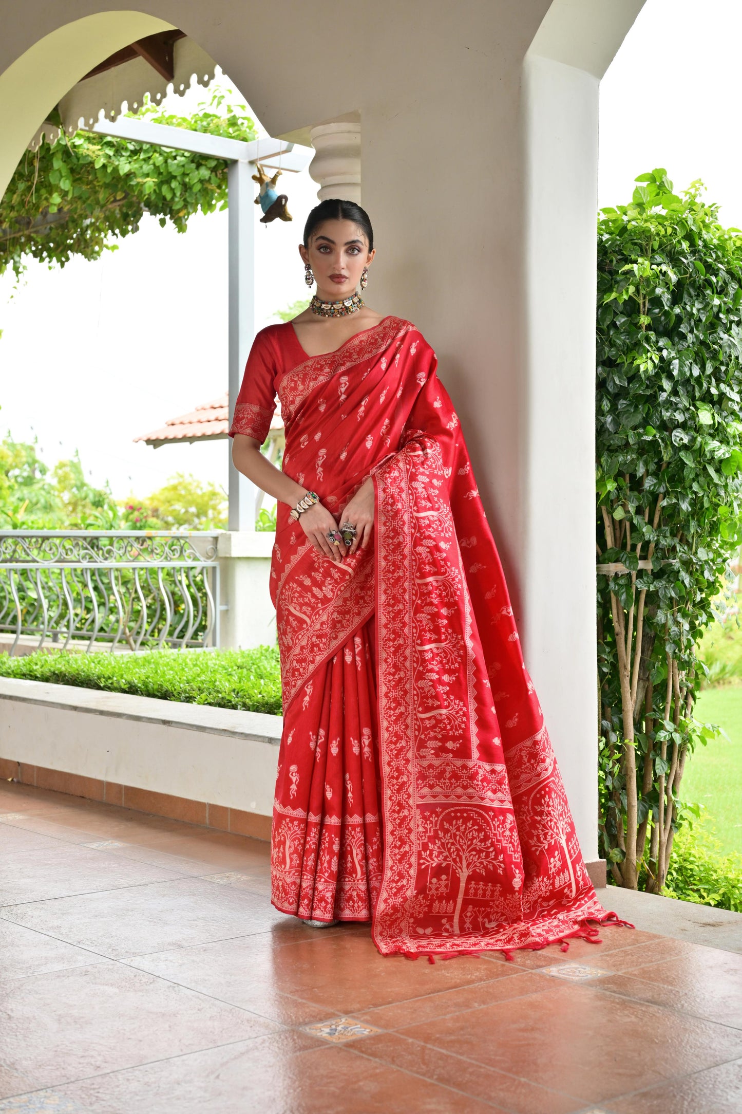 Red Banglori Raw Silk Saree