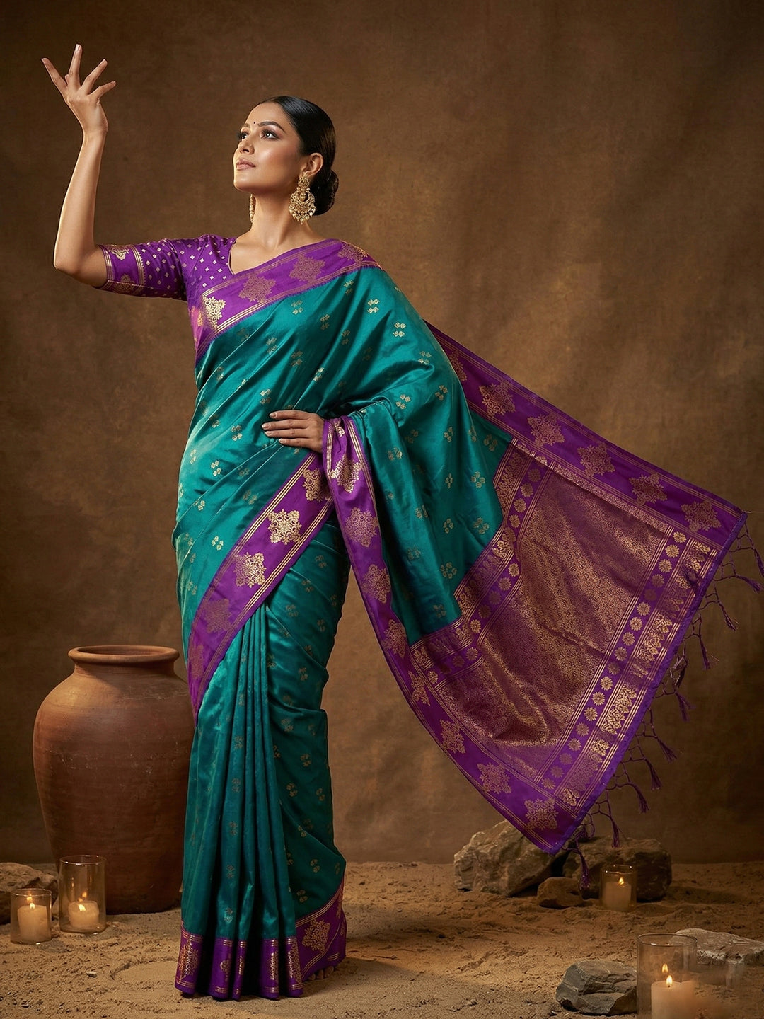 Rama Soft Silk Saree with Unstitched Blouse