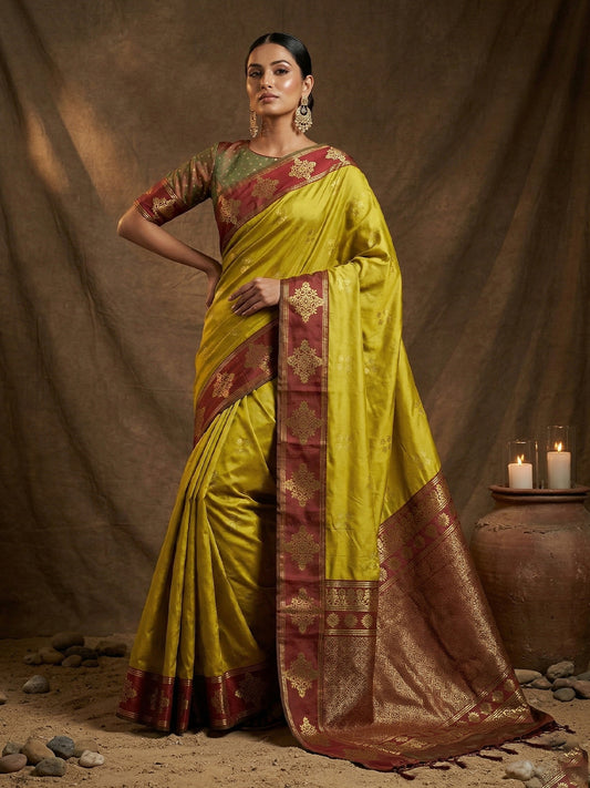 Mustard Soft Silk Saree with Unstitched Blouse