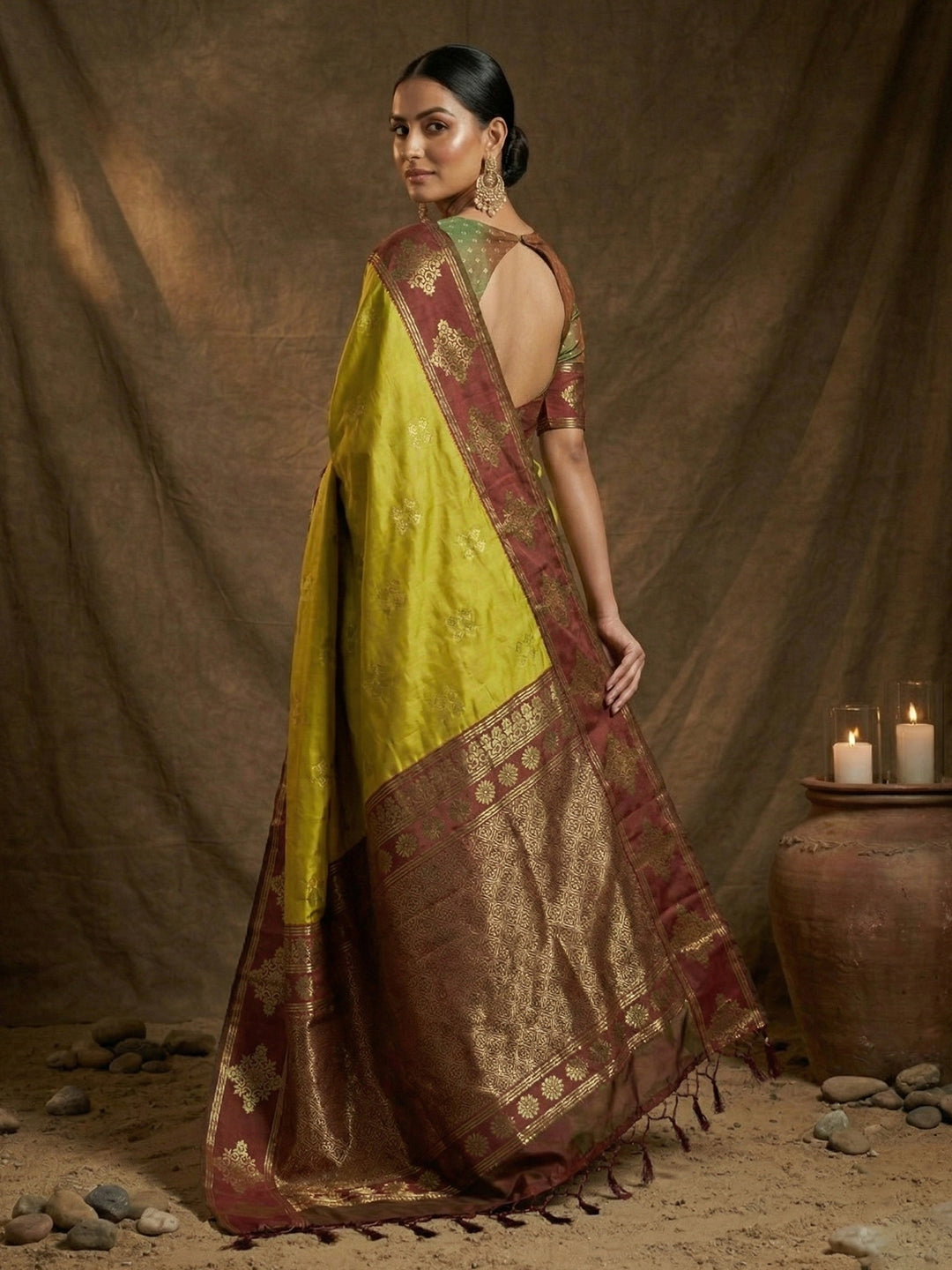 Mustard Soft Silk Saree with Unstitched Blouse