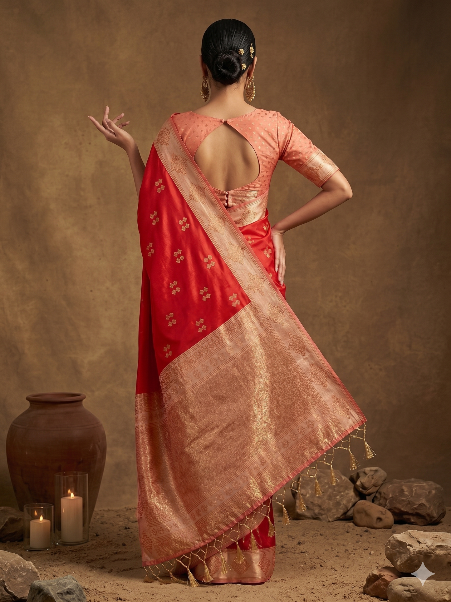 Red Soft Silk Saree with Unstitched Blouse