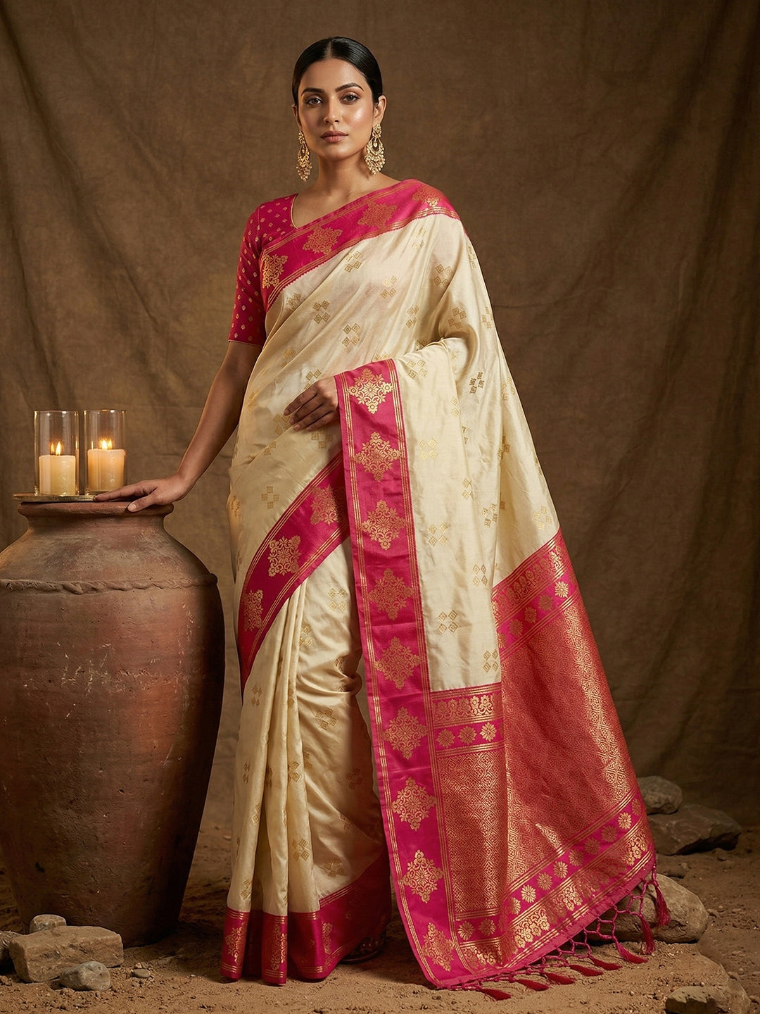 Cream Soft Silk Saree