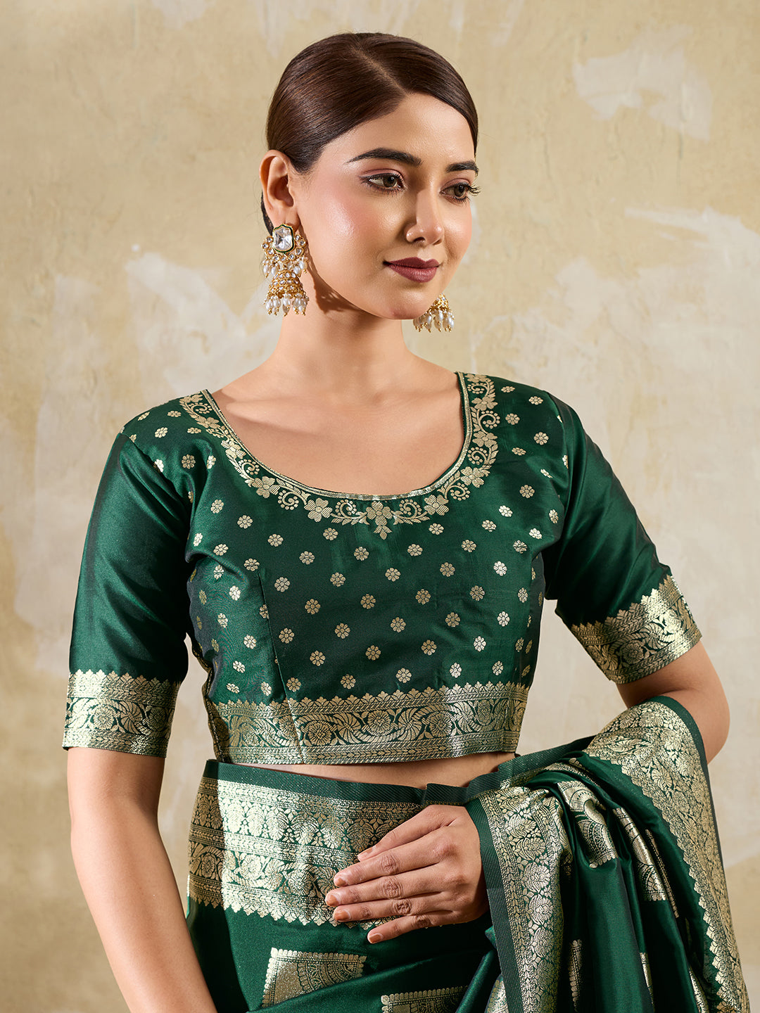 Green Silk Blend Woven Designer Saree