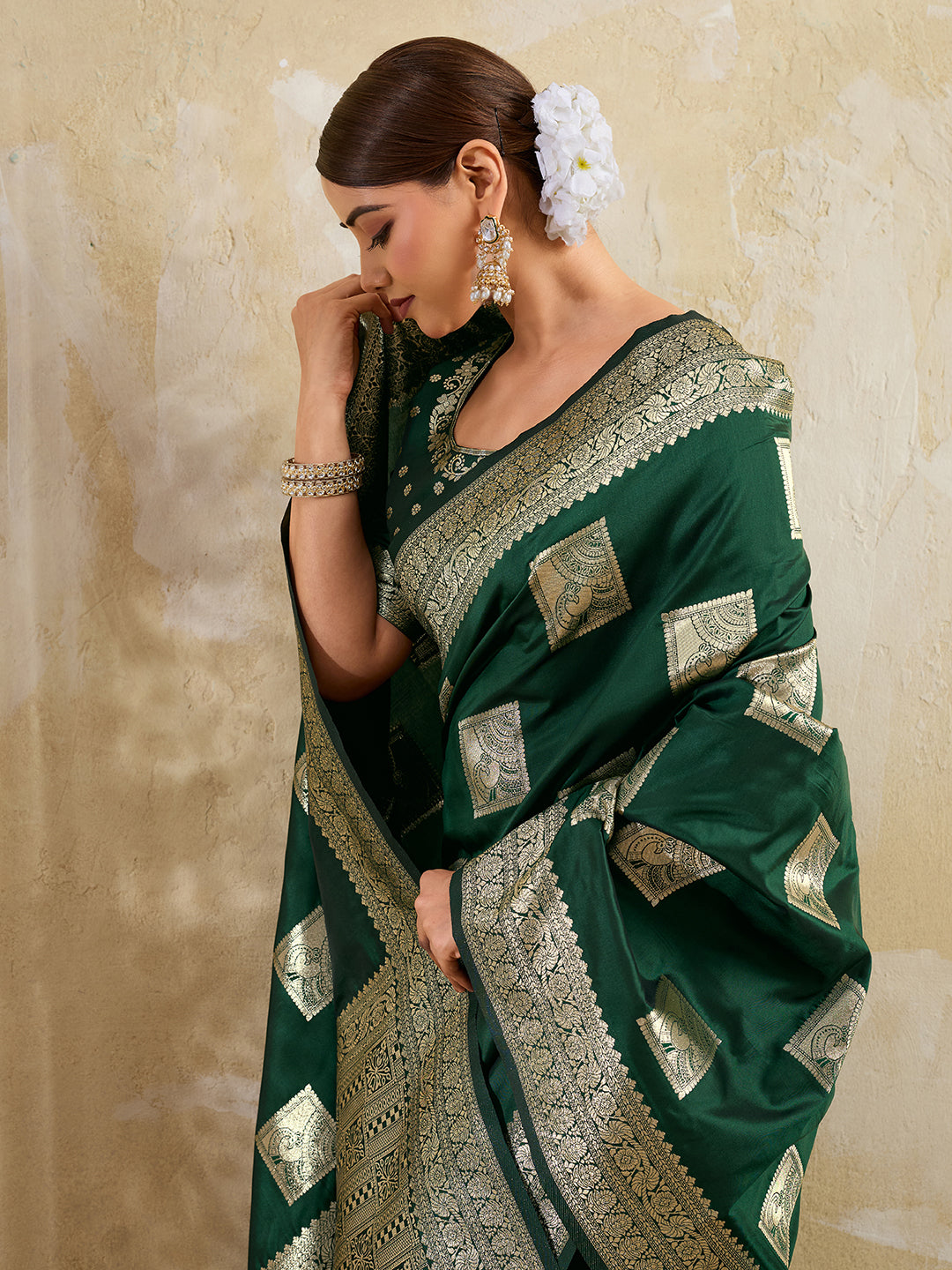 Green Silk Blend Woven Designer Saree