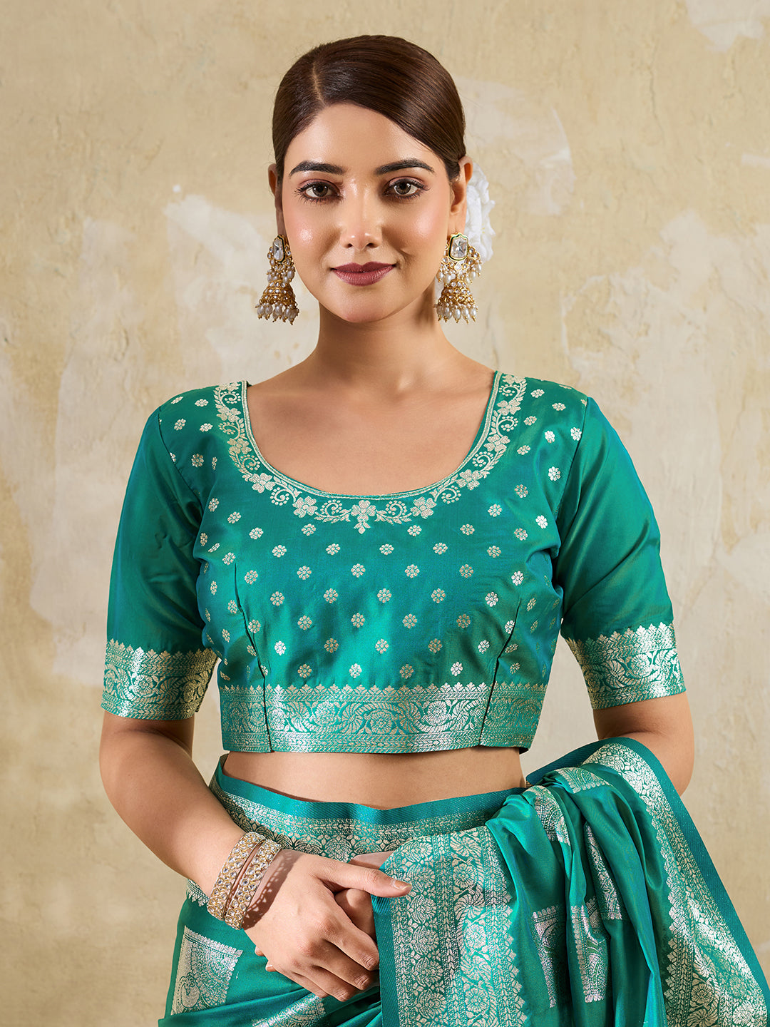 Sea Green Silk Blend Woven Designer Saree