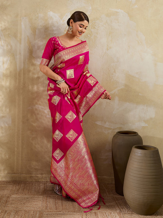 Sea Green Silk Blend Woven Designer Saree