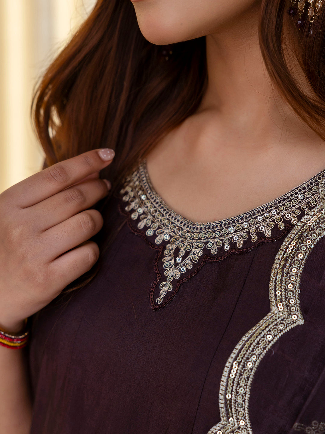 Coffee Color Silk Blend Suit Set with Dupatta