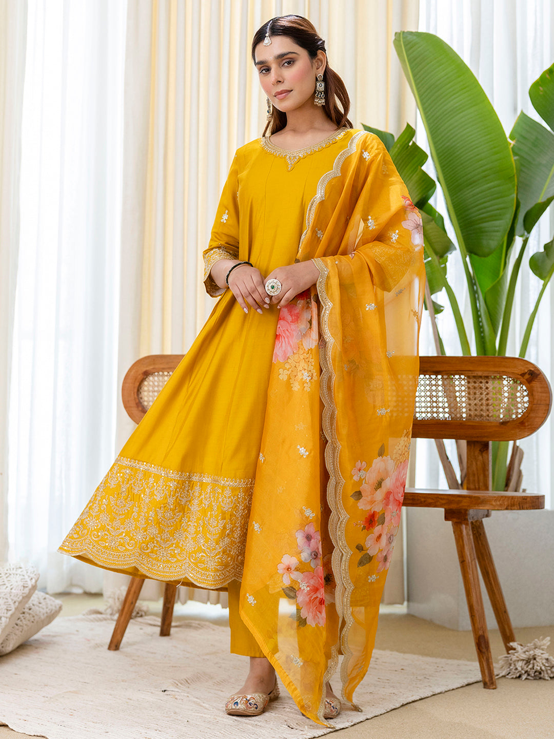 Mustard Silk Blend Suit Set with Dupatta