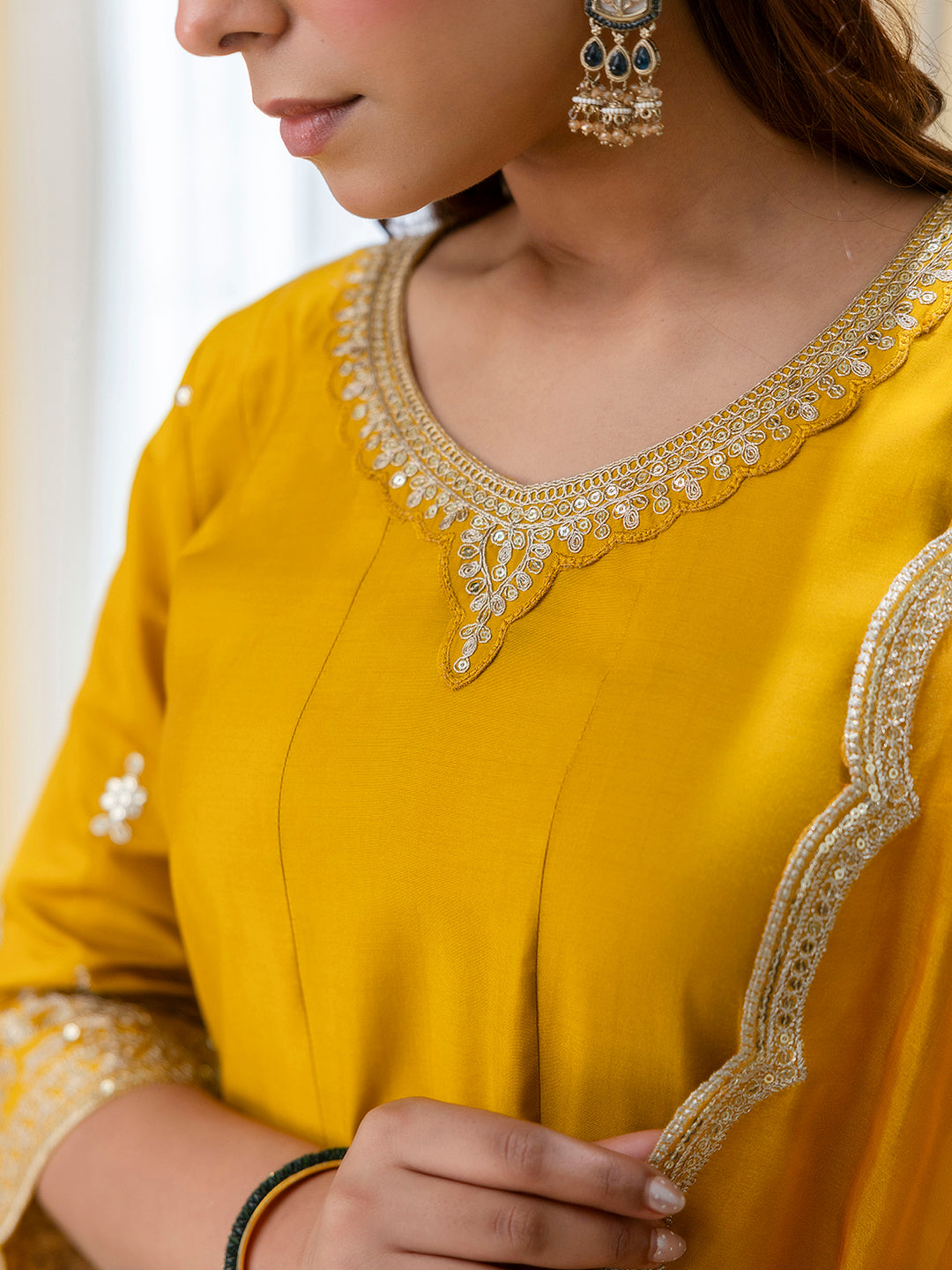 Mustard Silk Blend Suit Set with Dupatta