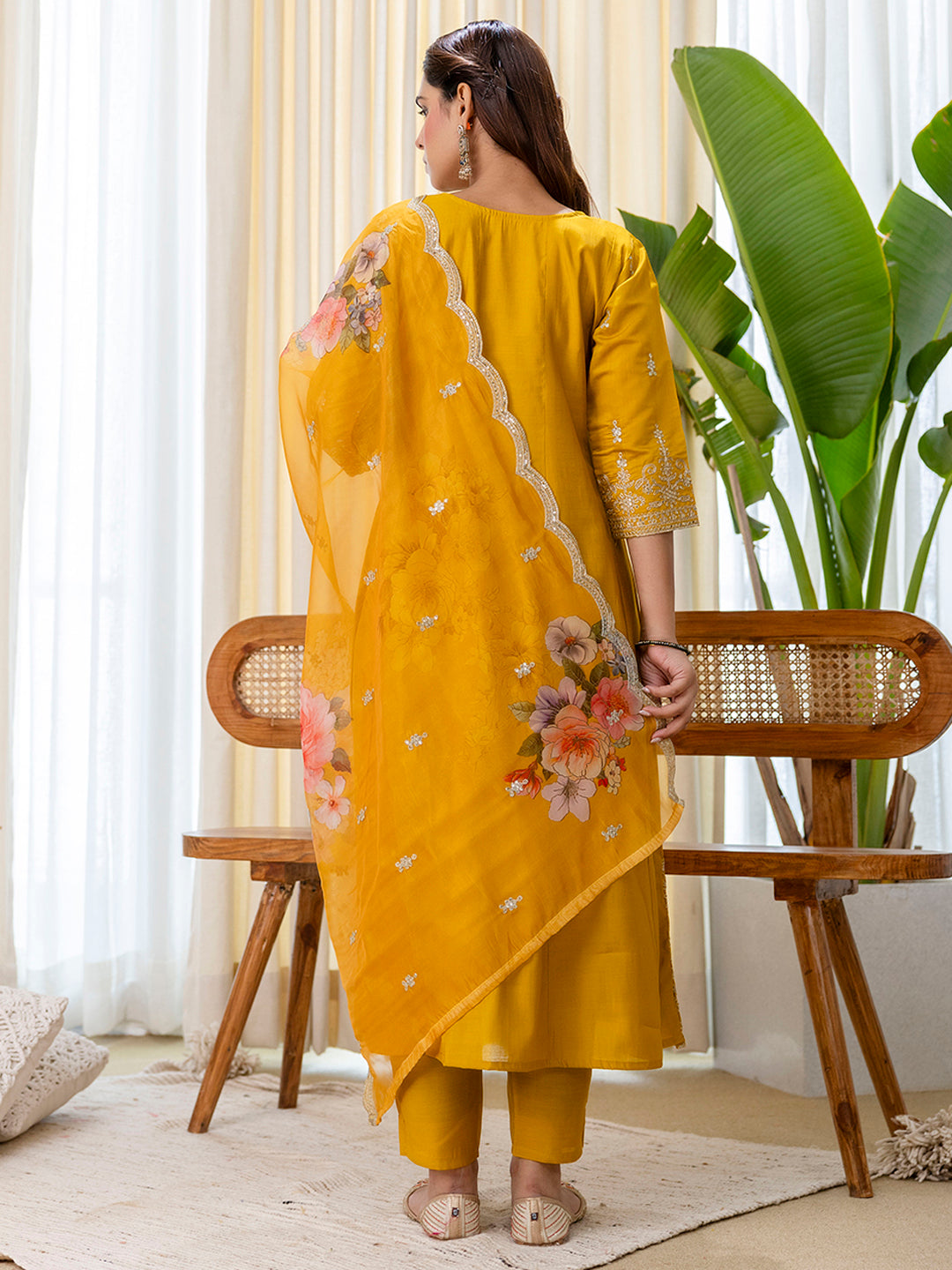 Mustard Silk Blend Suit Set with Dupatta