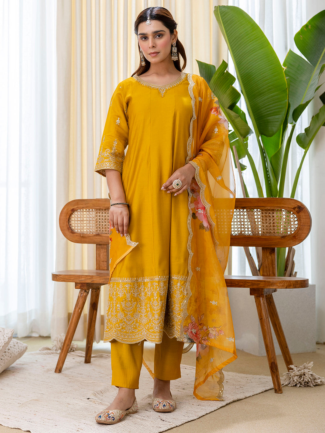 Mustard Silk Blend Suit Set with Dupatta